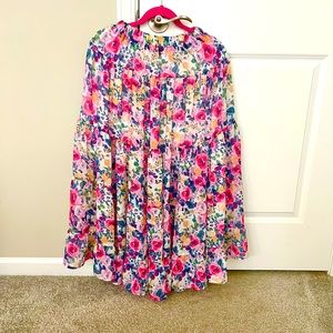 Chicwish Floral Blossom Watercolor Ruffle Maxi Skirt in Pink